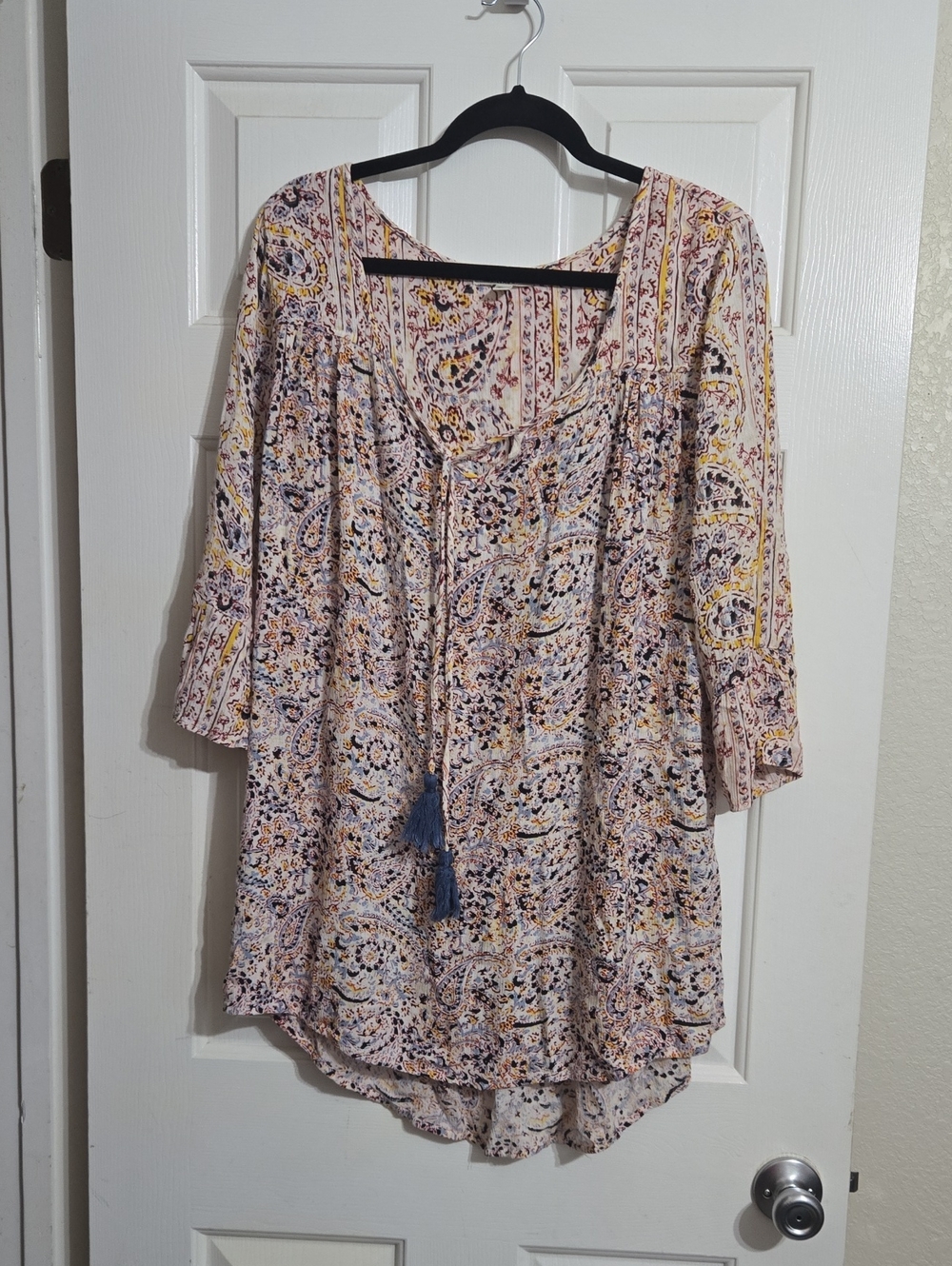 Billabong Cream Floral Paisley Tunic with Blue Tassels